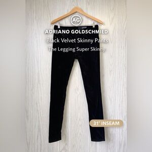 AG Adriano Goldschmied The Legging Super Skinny Black Velvet Pants Size 27R